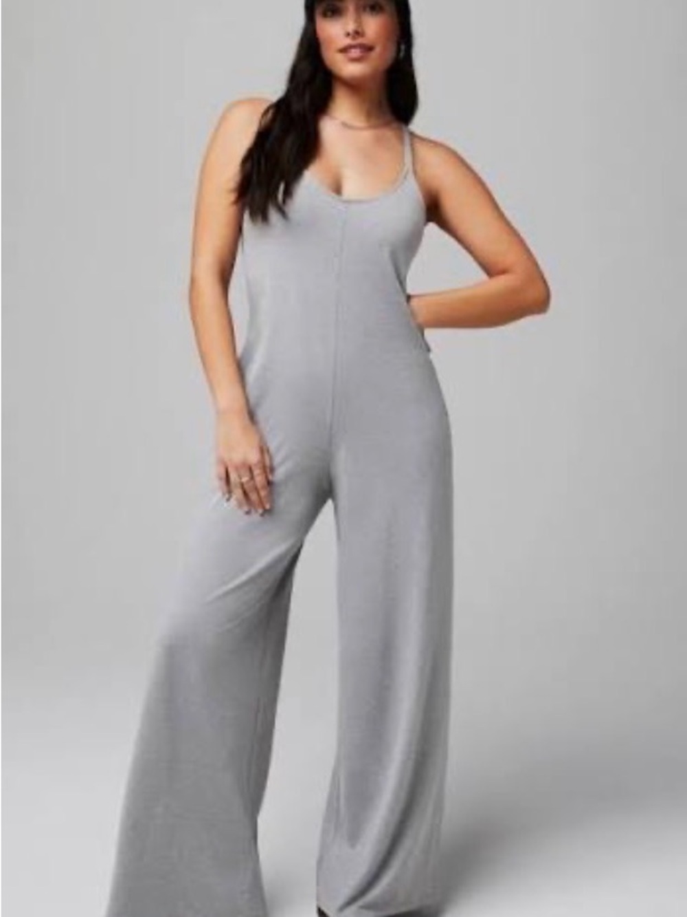Fabletics Light Gray Wide-Leg Spaghetti-Strap Jumpsuit